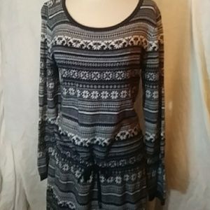 L.O.G.G. black/white knit dress w drawstring-sz L